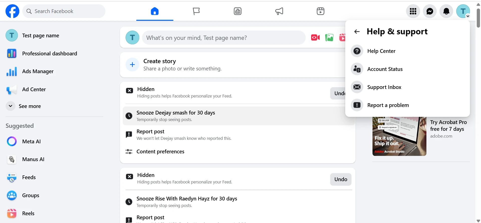 Facebook Screen Profile Menu Open Help And Support Menu Open Bridge