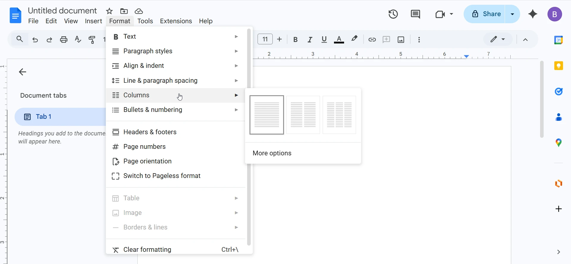 Format columns