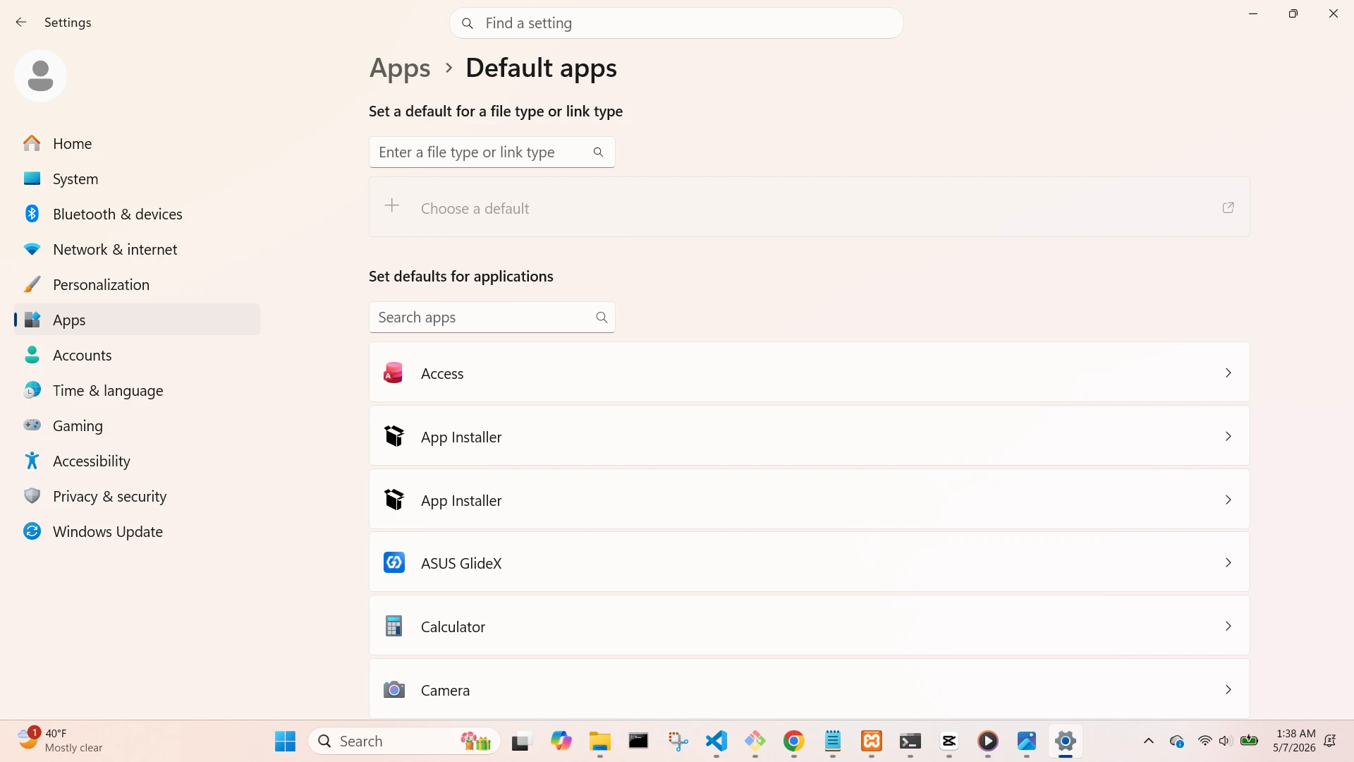 Apps Default Apps Screen