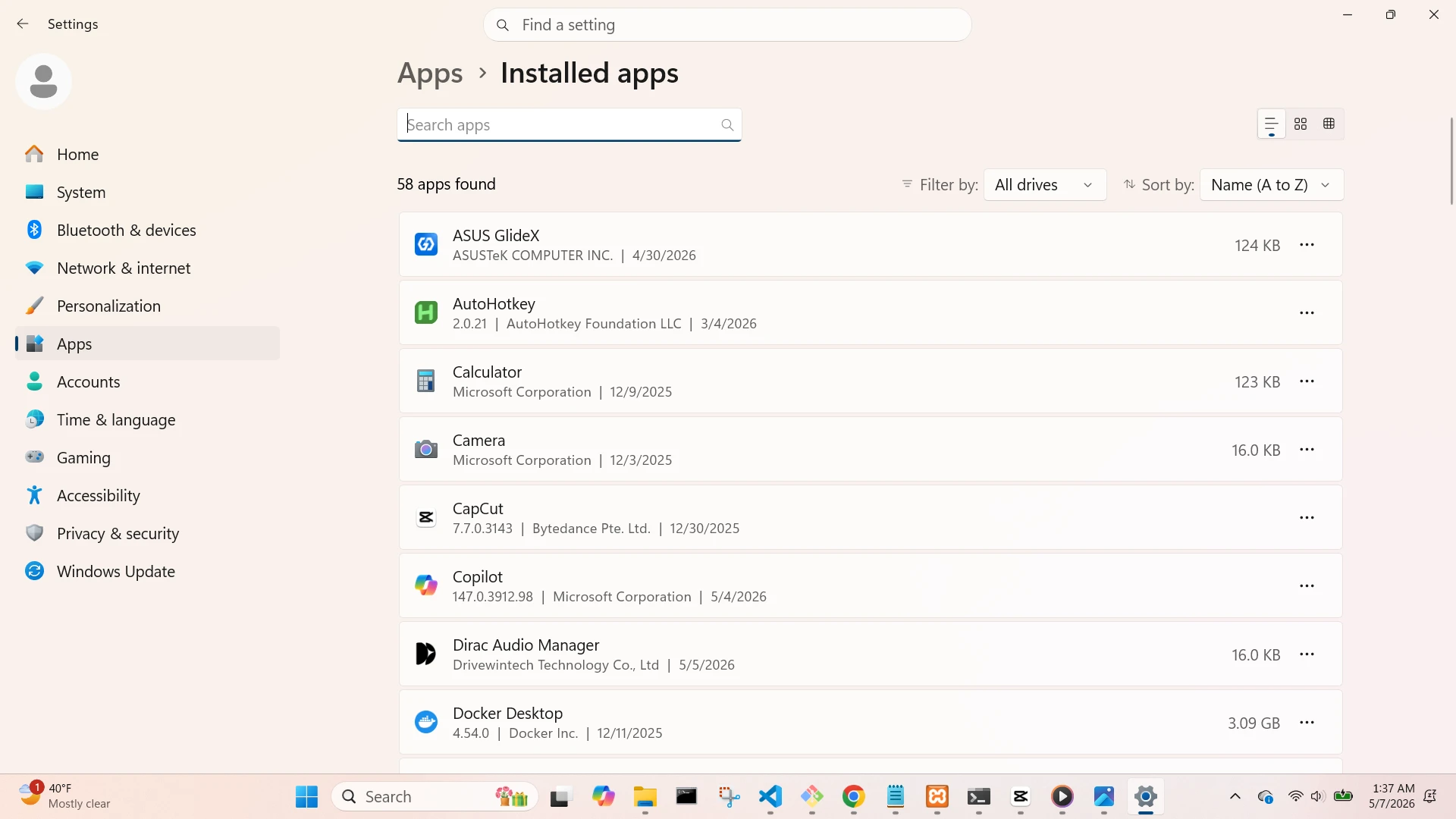 Apps Installed Apps Screen