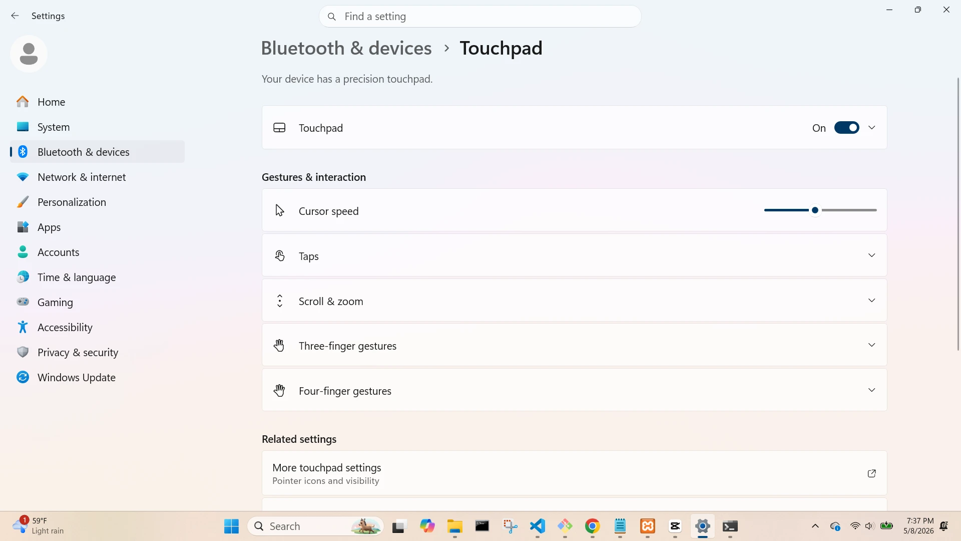 Bluetooth and Devices Touchpad Screen