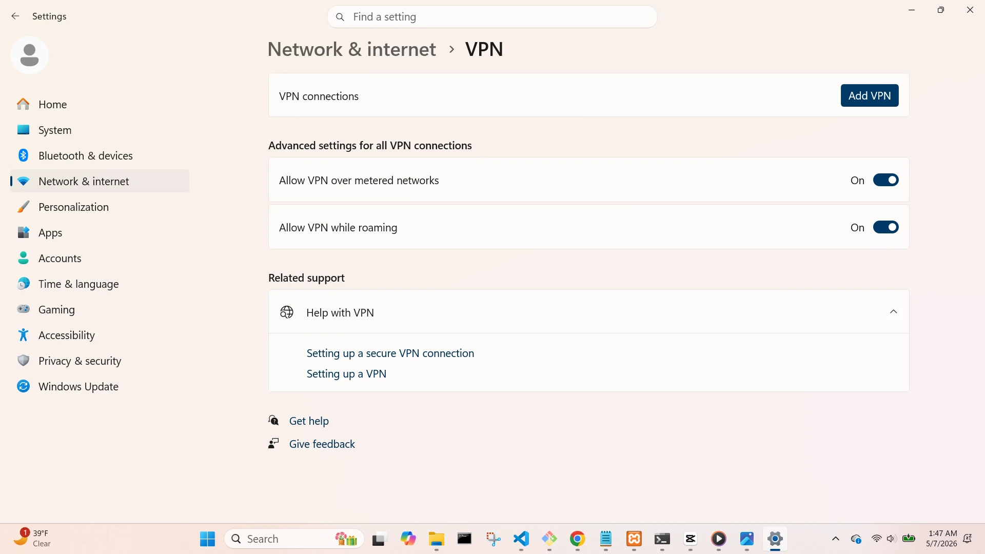 Network VPN Screen
