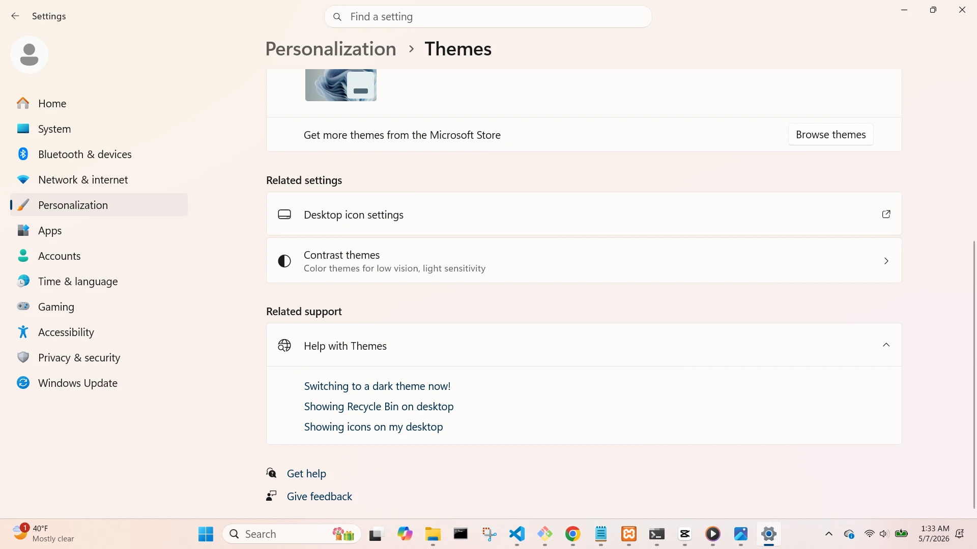 Personalization Themes Screen (Scrolled 1)