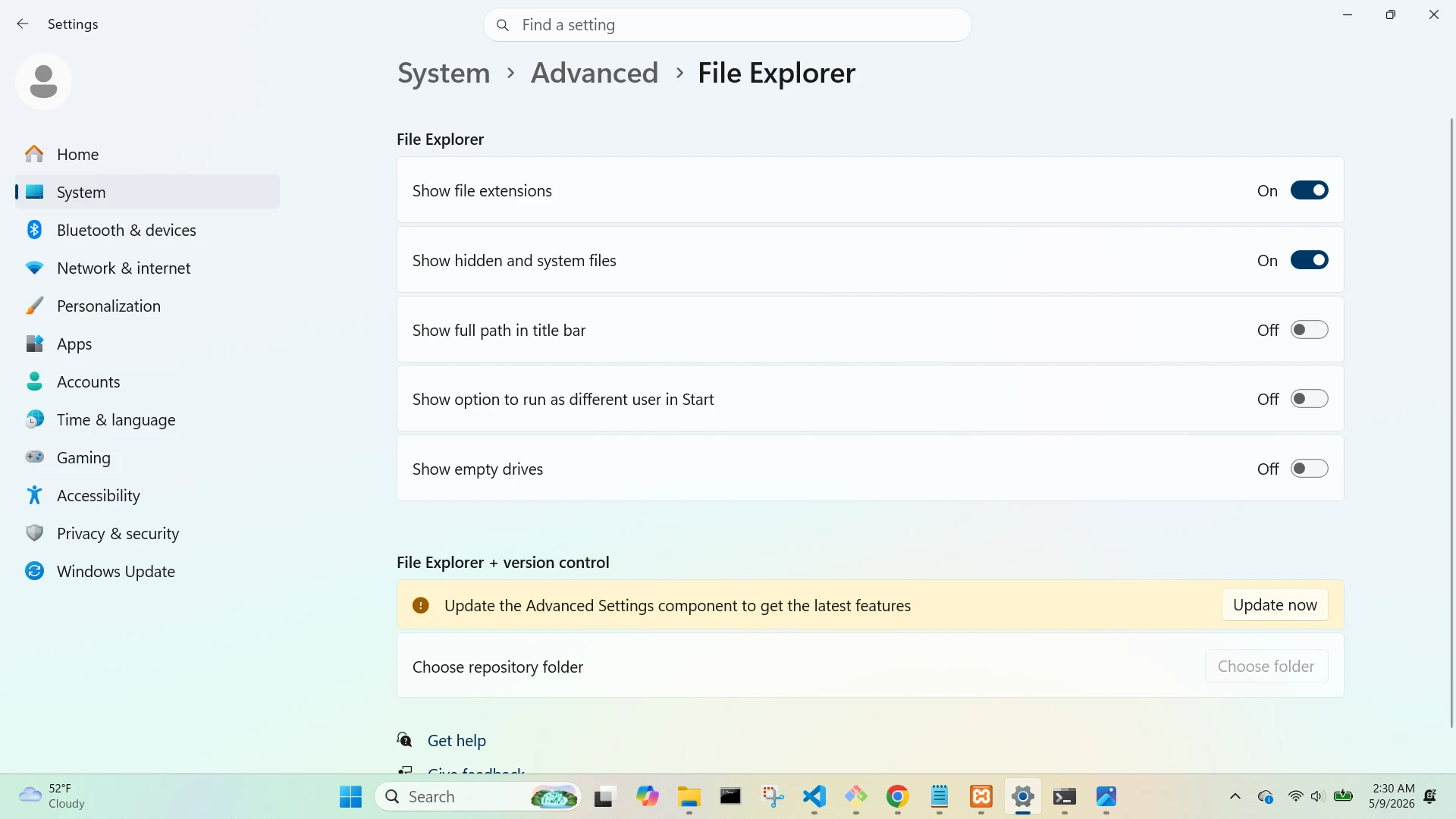 System Advanced File Explorer Screen