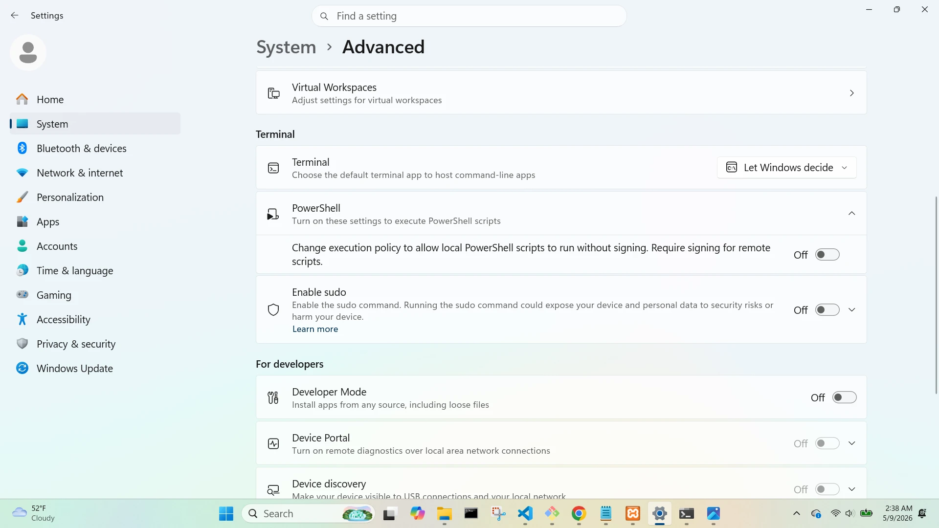 System Advanced Powershell Menu Open Screen