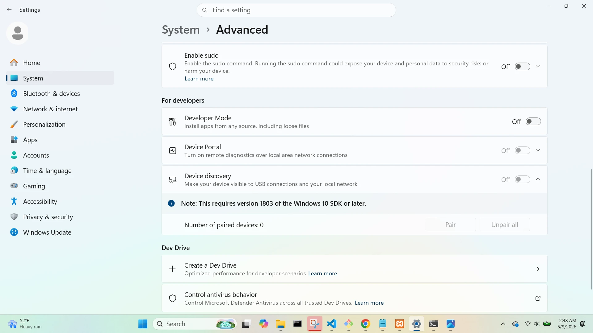 System Advanced Device Discovery Menu Open Screen (Scrolled 1)