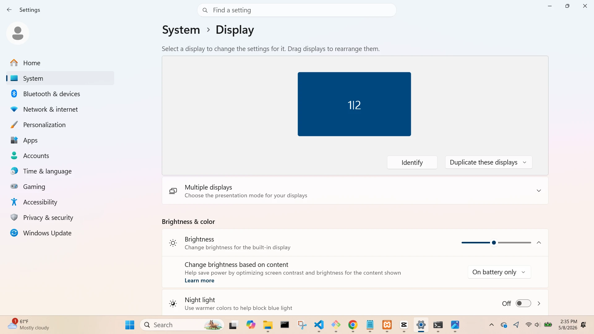 Display Brightness Menu