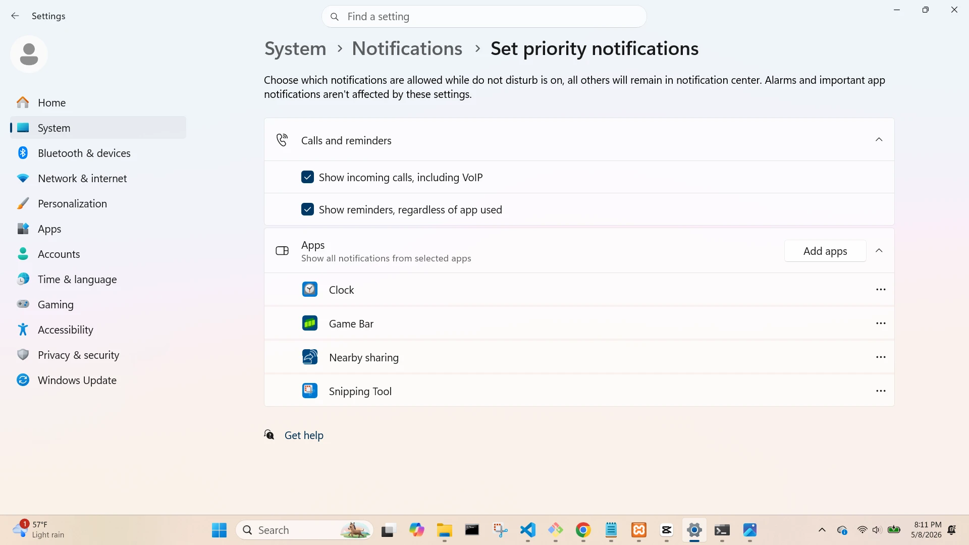 Set Priority Notifications Screen