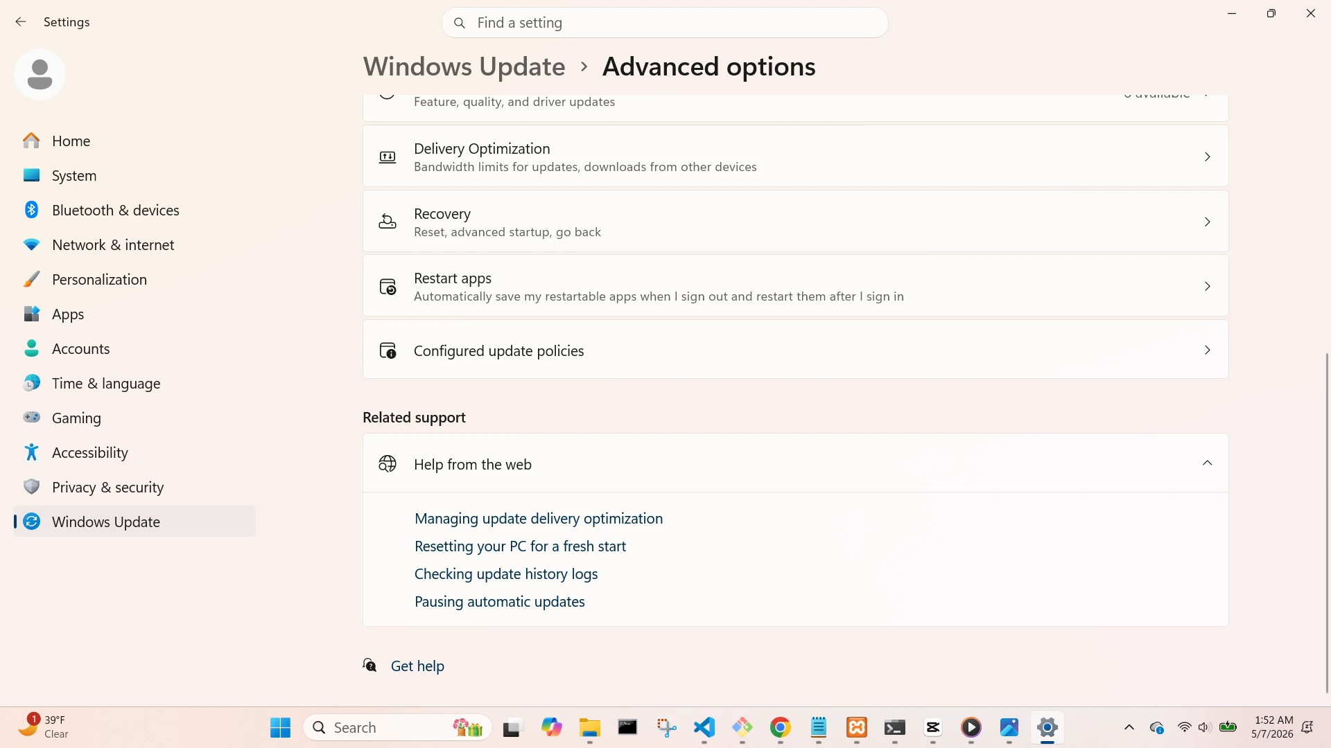 Windows Update Advanced Screen (Scrolled 1)