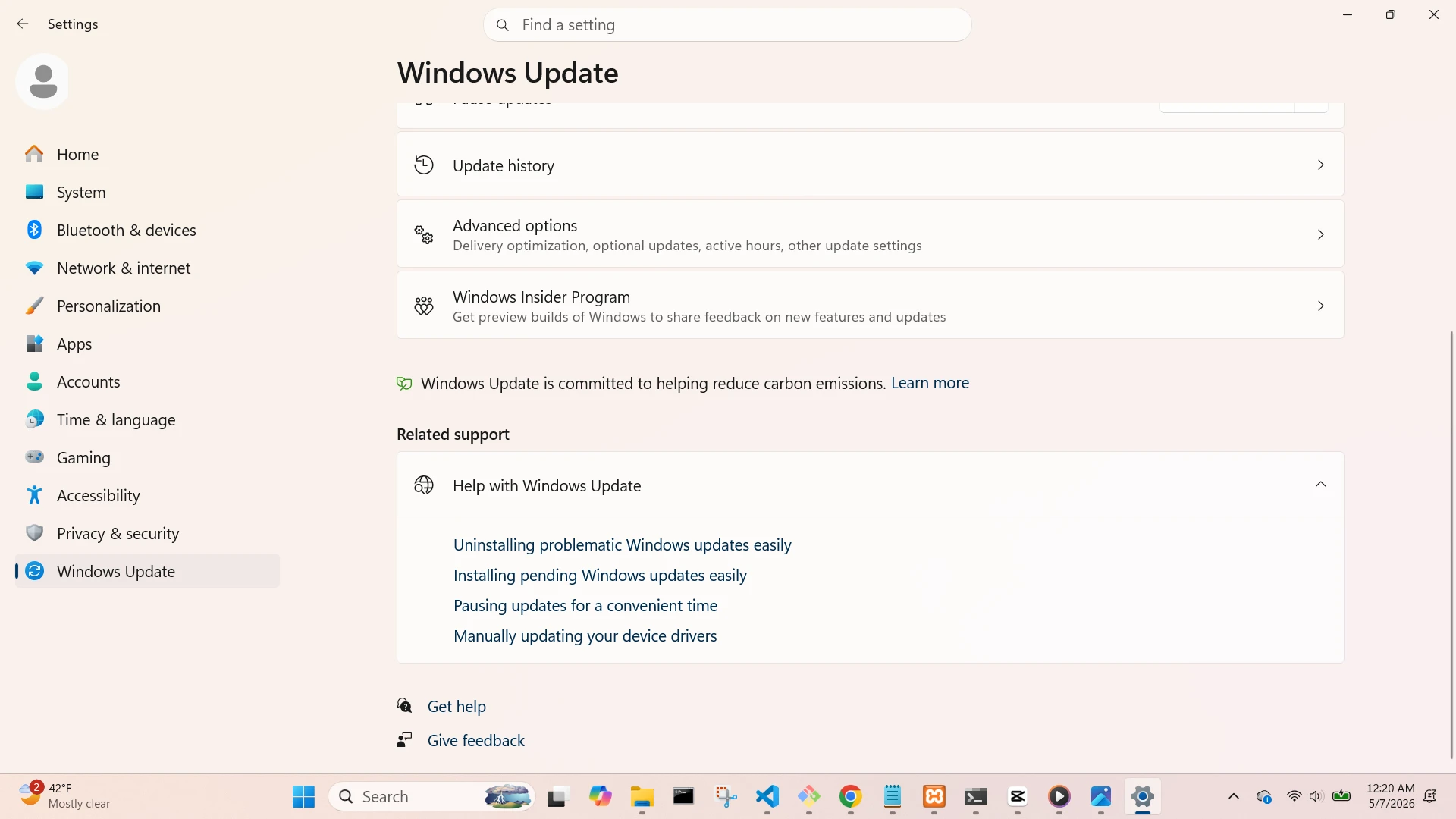 Windows Update Screen (Scrolled 1)